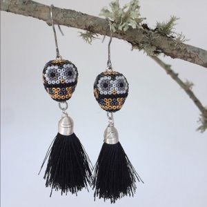New Skull  Black Tassels Beaded Earrings.